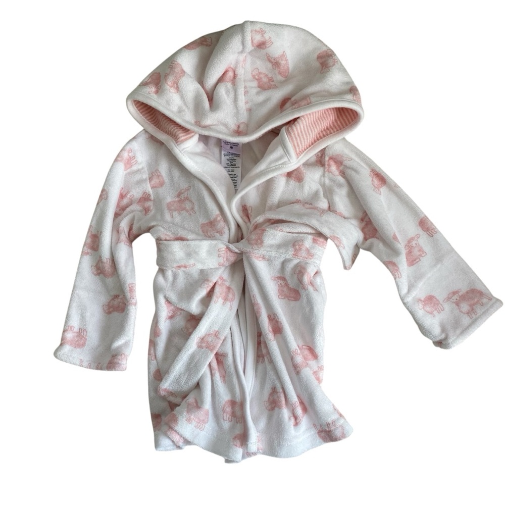 Carter’s Baby Bathrobe Hooded White Pink Animals Size 0–9 Months